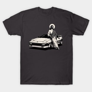 80s Super Car Jesus Minimalist Black Work T-Shirt